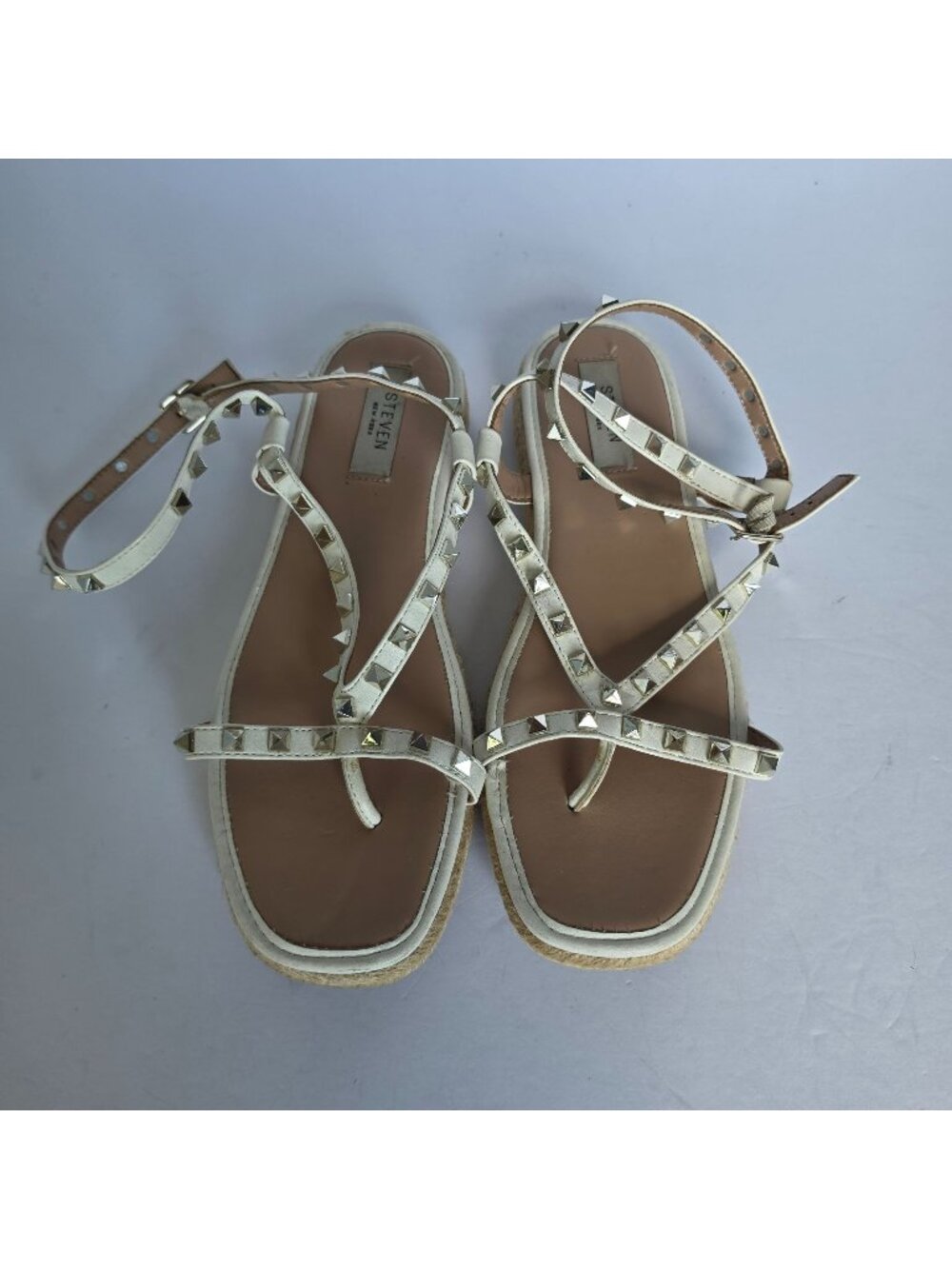 Steven New York Summit Studded Espadrille Sandals Women 8.5M White Strappy